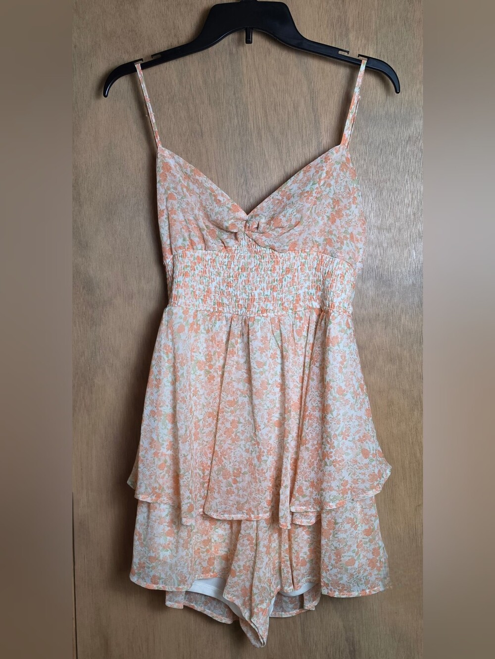 Altar'd State orange and cream Floral Tiered Romper Sundress Large